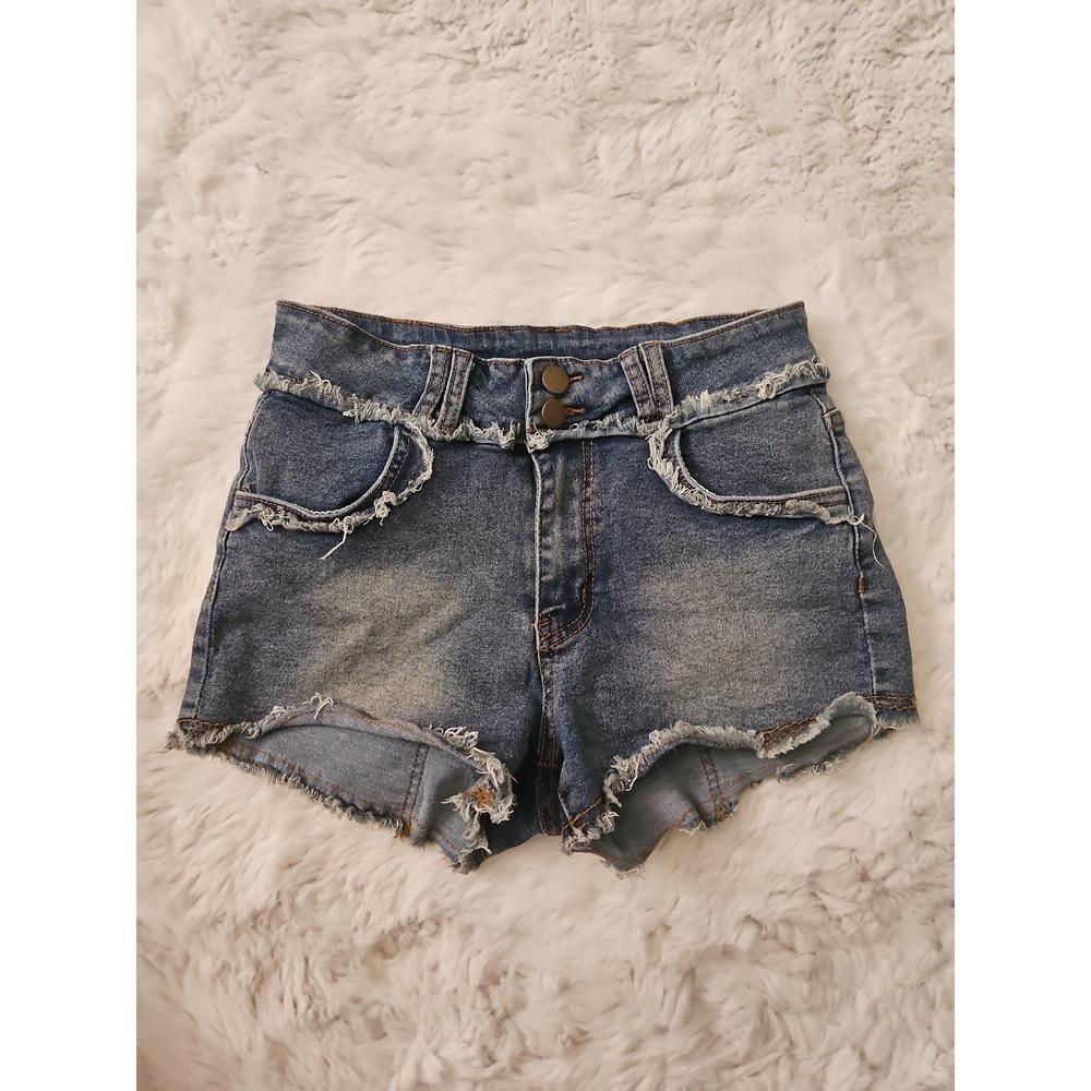 SHEIN Distressed Denim Jean Shorts Womens 28 Blue Frayed Raw Hem Festival Y2K‎
